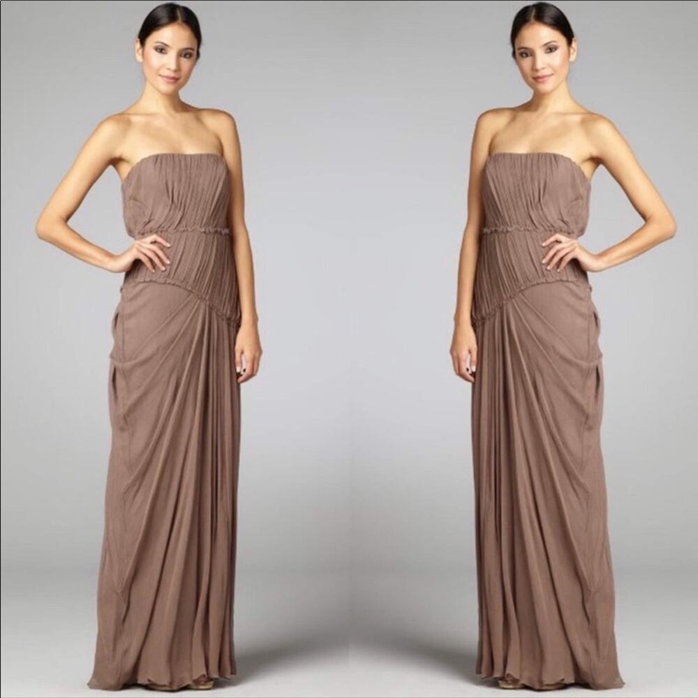 LAVENDER LABEL VERA WANG Women's Mocha 100% Silk Chiffon Strapless Gown